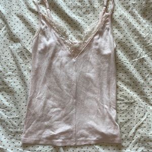 Pink lace trim v-neck tank